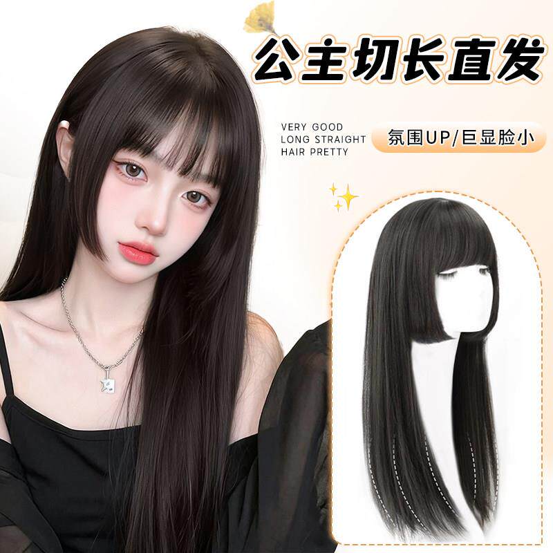 公主切假发女长发lolita日系二次元姬发自然彷真黑色长直发全头套
