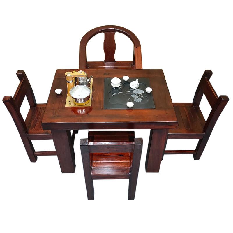 小户型茶几实木家用小茶台客厅现代简约老船木休闲阳台茶桌椅组合