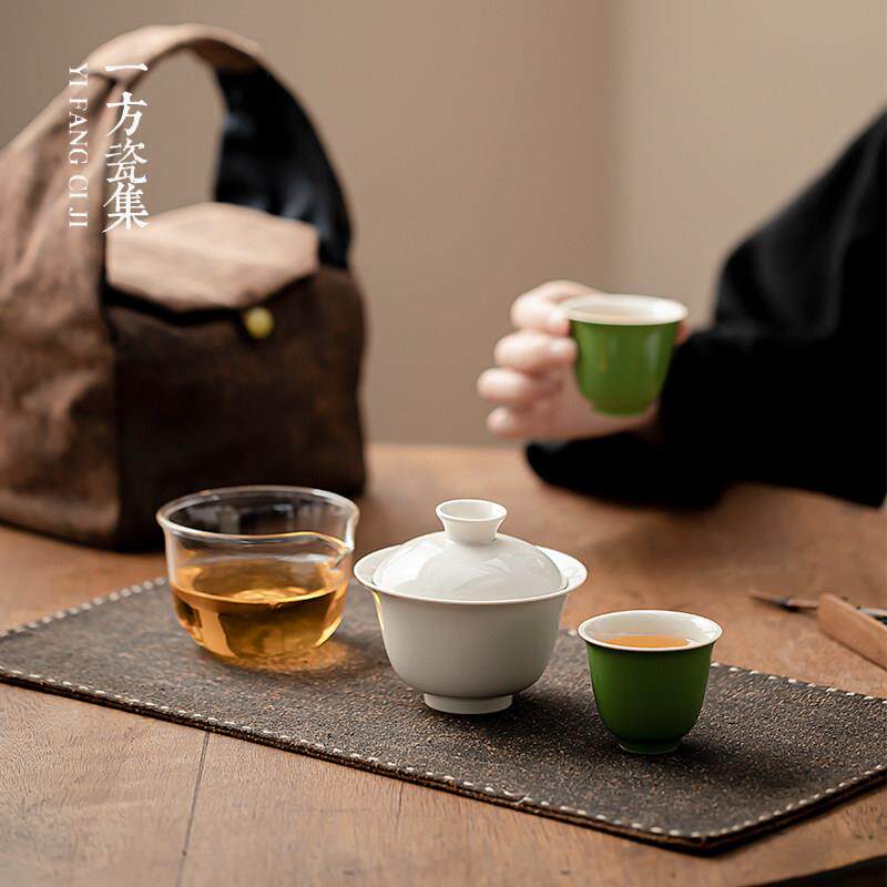 草木灰快客杯可携式旅行茶具套组一壶二杯创意户外茶具带收纳包