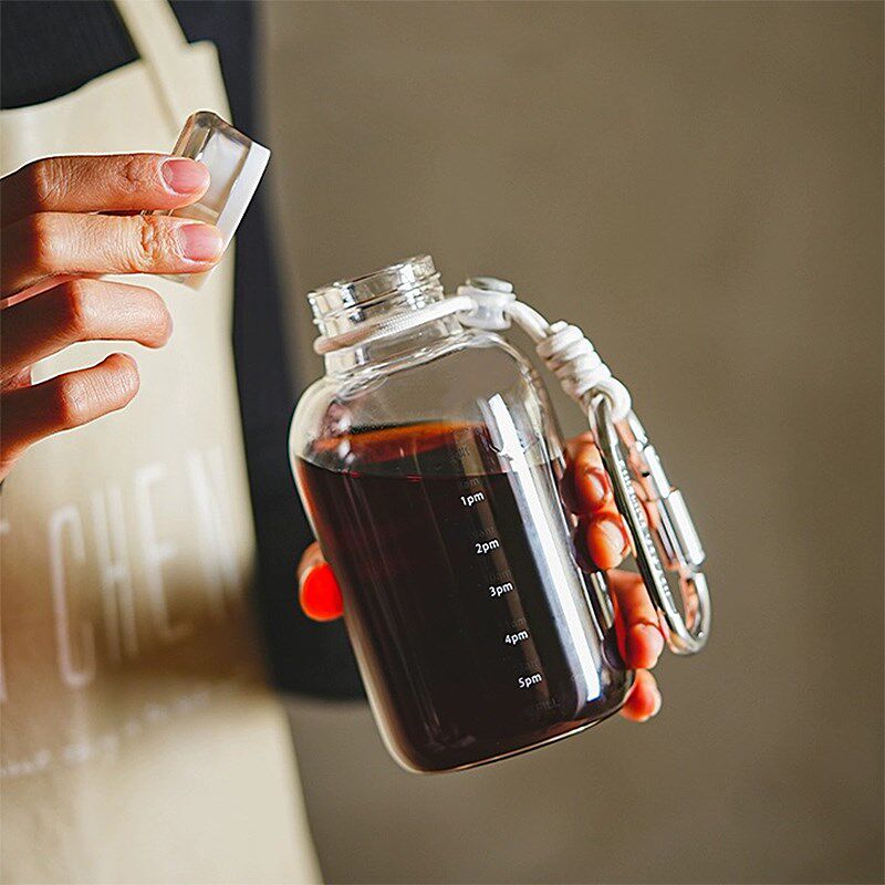 2024新款女高硼硅玻璃咖啡冷泡瓶带吸管便携茶瓶耐高温带刻度水杯