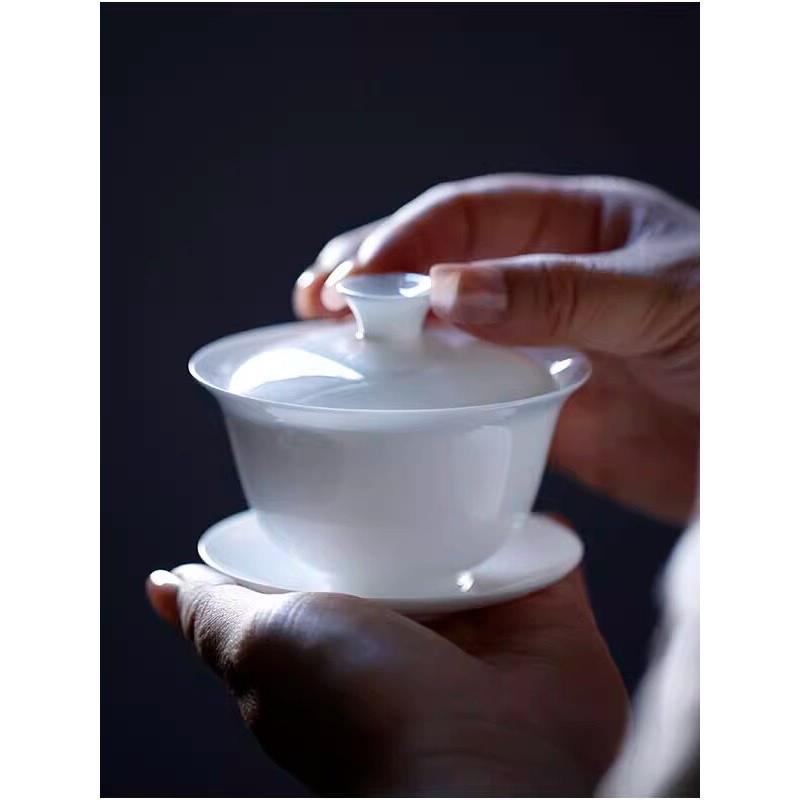 建山阁|优然|潮州功夫茶正宗骨瓷盖碗薄体清爽无热边茶设备