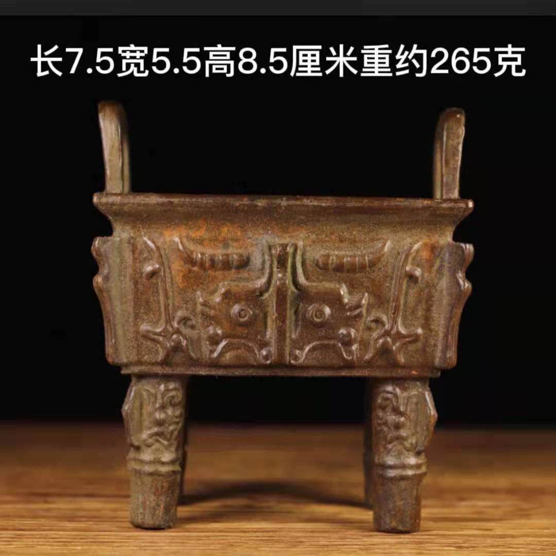古玩老铜四方鼎炉家用供奉线香炉供佛香炉宣德炉室内香薰炉檀香炉