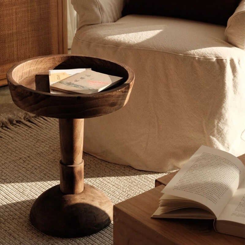 侘寂风实木沙发边几创意圆形茶几客厅家用小户型民宿高级感咖啡桌,住宅家具,角几/边几,淘宝优惠券,粉丝福利购,淘宝优惠卷