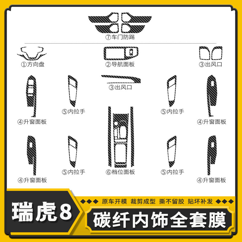 适用18款奇瑞瑞虎8八内饰改装中控台碳纤维贴膜档位装饰导航贴纸,汽车用品/电子/清洗/改装,汽车贴片/贴纸,淘宝优惠券,粉丝福利购,淘宝优惠卷