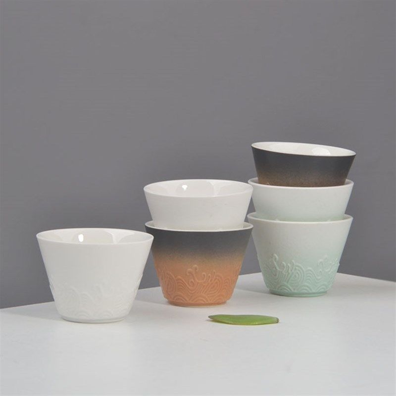 浮雕白瓷高茶杯手工复古粗陶窑变大主人杯家用陶瓷功夫品茗杯粗陶,餐饮具,茶杯,淘宝优惠券,粉丝福利购,淘宝优惠卷