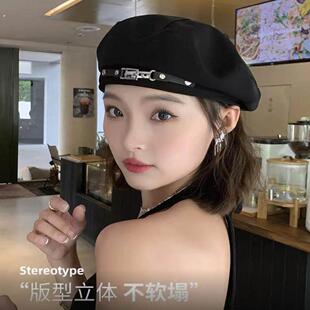 2024新款春秋韩系贝雷帽女款秋冬气质黑色小头蓓蕾男士大头围帽子