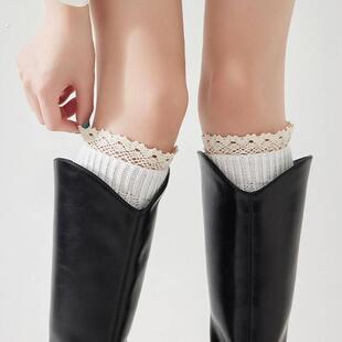 白色蕾丝长筒袜搭配靴子袜子女堆堆小腿袜长靴腿套短靴过膝盖袜套