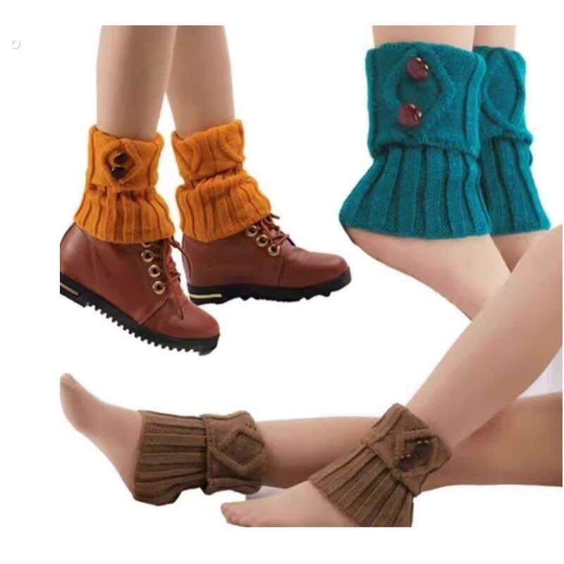 针织脚套女毛线保暖腿套翻口纽扣靴套护腿袜套护脚腕护腕护踝脚踝
