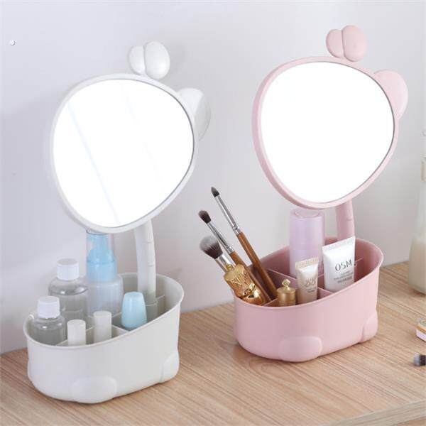 化妆镜台式镜子带收纳桌面梳妆镜学生宿舍网红柜镜可爱美颜镜