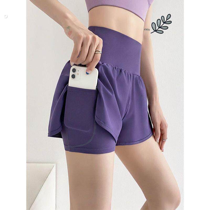 2025夏季薄款女健身运动假两件防走光三分短裤高腰提臀透气瑜伽裤