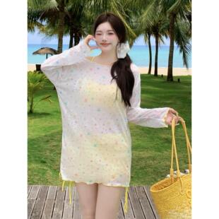 防晒三件套少女温泉泳装 纯欲风大码 分体泳衣女海边度假高级感长袖