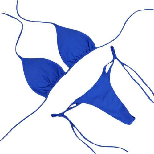 欧美挂脖系带可调节比基尼性感泳衣女士分体带绑带内衣三点式套装