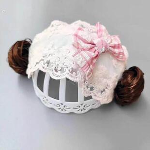 婴儿帽子夏季薄款甜美洋气公主小月龄女宝宝蕾丝假发发带护囟门帽