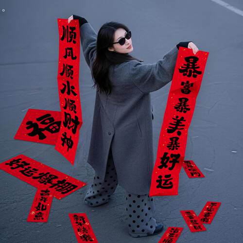 过年拍照道具氛围感马年跨年新年2026元旦打卡手持儿童对联全家福