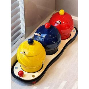 【厨房好物】可爱陶瓷调料罐调味罐收纳盒盐罐带勺家用味精调料盒