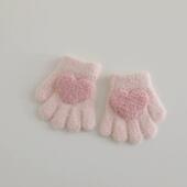 拼色爱心个性 毛绒保暖软糯女童可爱分指公主洋气手套 宝宝手套冬季