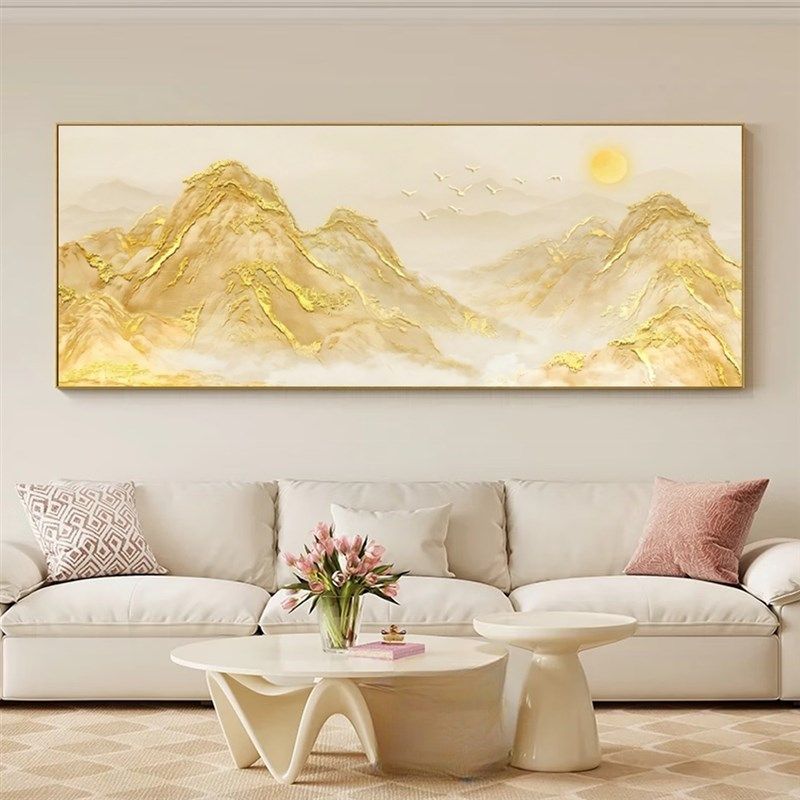 日照金山装饰画客厅沙发背景墙挂画招财聚财背有靠山图办公室壁画