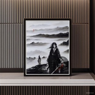 古月方源挂画壁画2024新款水墨画复古风宿舍入户玄关客厅装饰画