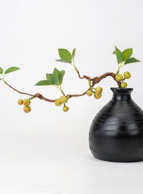 黑色实木花瓶碳化复古侘寂风摆件干插花水培花器中式客厅电视装饰