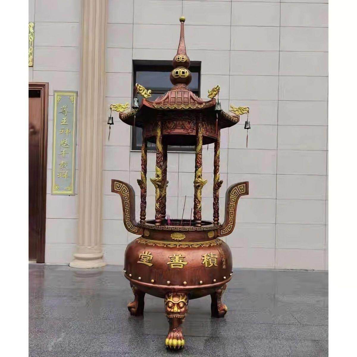 寺庙香炉大型圆形铸铁香炉祠堂户外鼎炉带盖子上香生铁道观室外香