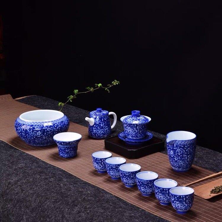 京隆堂青花冰梅功夫茶具套装陶瓷茶壶盖碗中式茶杯家用泡茶倒茶器