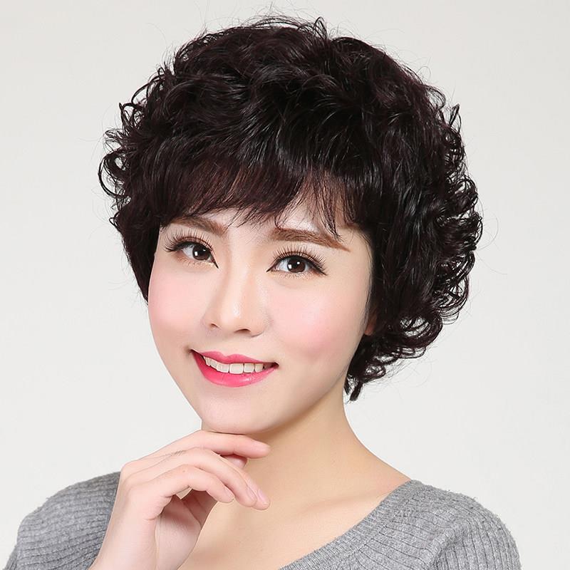 假发女短发真发全头套女全真自然假头发的真头发女士中老年短卷发