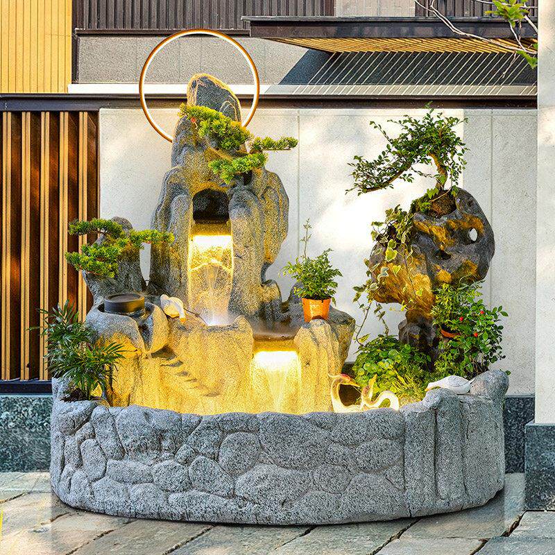 新中式户外假山流水喷泉招财鱼池风水轮庭院花园阳台景观加湿摆件