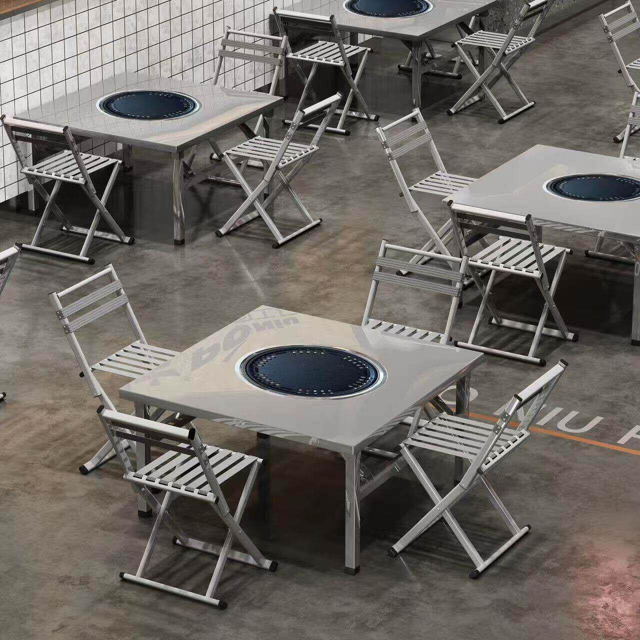 不锈钢圆桌地摊烤肉夜市方桌移动烧烤桌大排挡商用家用可折叠桌子