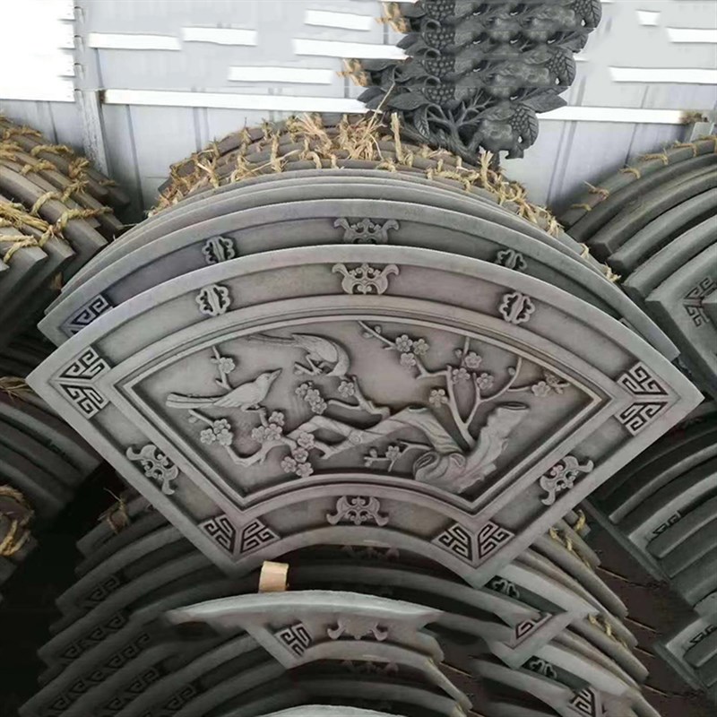 扇形砖雕梅兰竹菊荷花牡丹中式仿古青砖庭院围墙装饰浮雕影壁墙