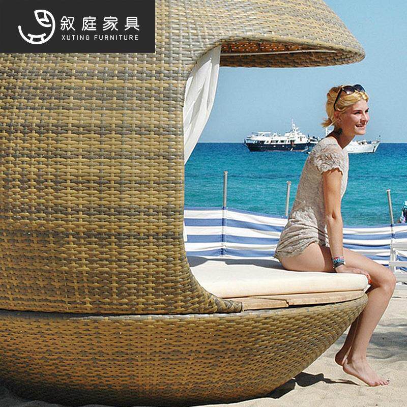 户外编家阳具别墅区花园台组合藤4.27-2编沙景藤发泳池沙滩躺床休