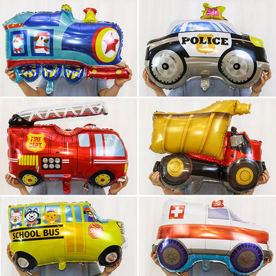 火车救护车校车挖土机消防车汽车警车挖掘机造型铝膜气球大号气球