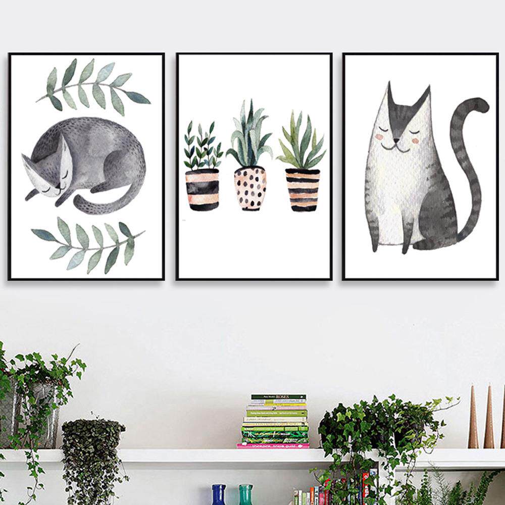 简约北欧客厅装饰画 小清新卡通猫咪大象公寓家装餐厅儿童房挂画