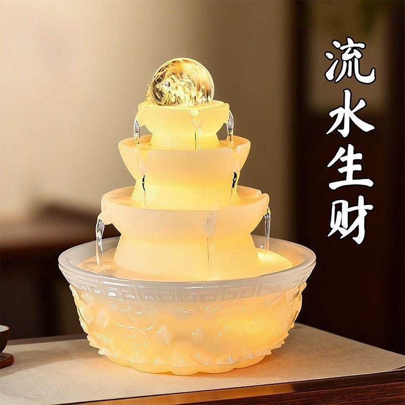 流水生财风水摆饰流水摆件可不插电循环水门面或办公桌景观装饰品