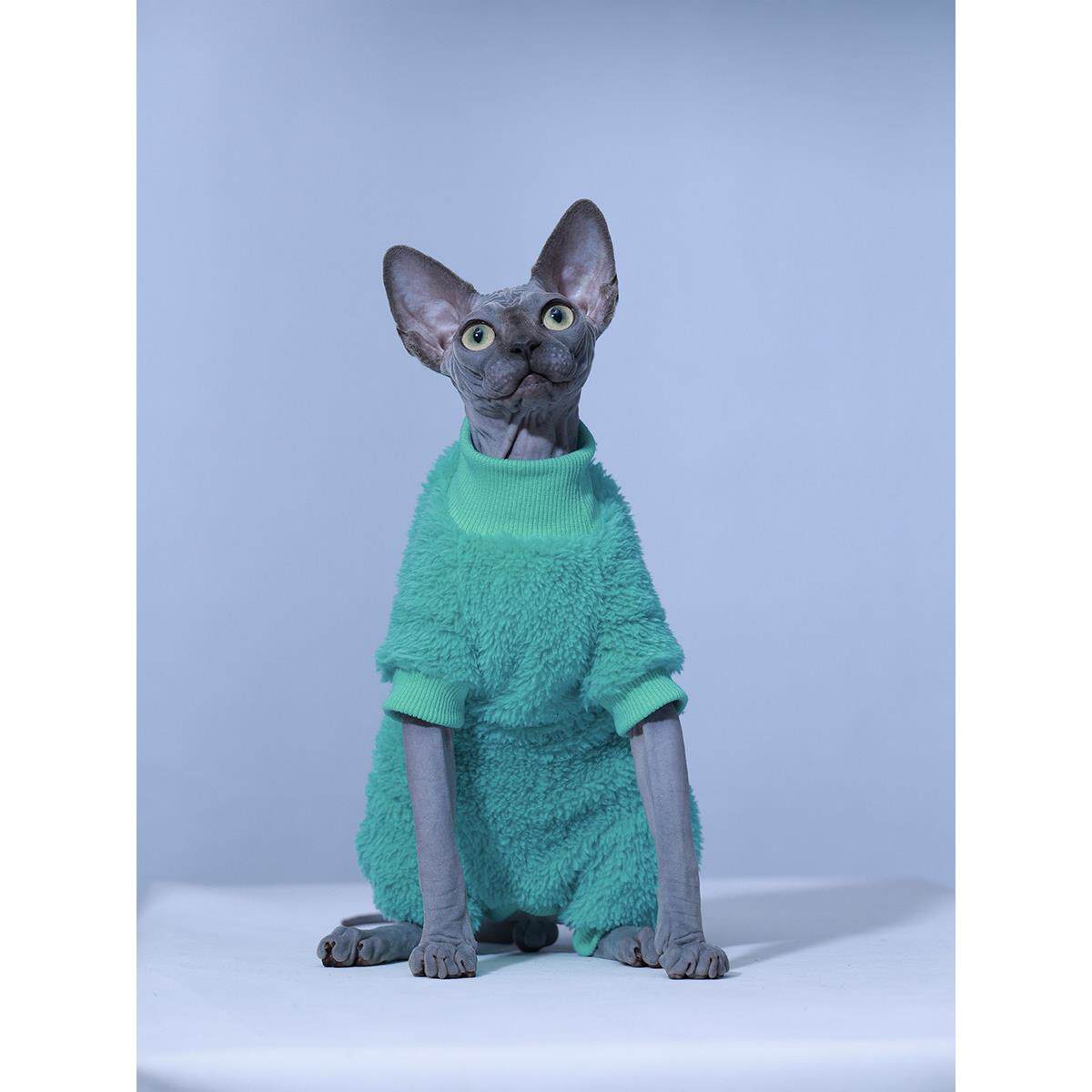 保暖四脚衣护肚子无毛猫衣服斯芬克斯猫德文衣服加厚双面绒冬天