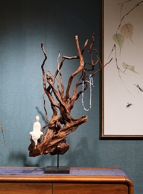 万千 新中式枯木风化根雕禅意玄关桌面摆件 家居客厅茶室手工装饰