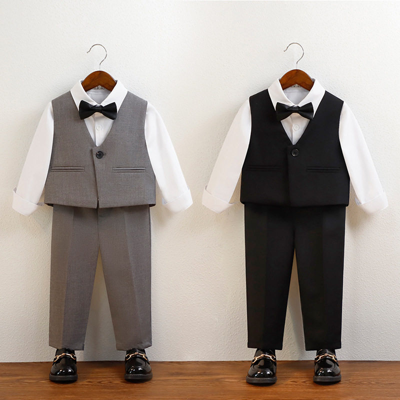 男童西装马甲套装夏季男宝宝周岁生日婚礼花童礼服英伦儿童演出服