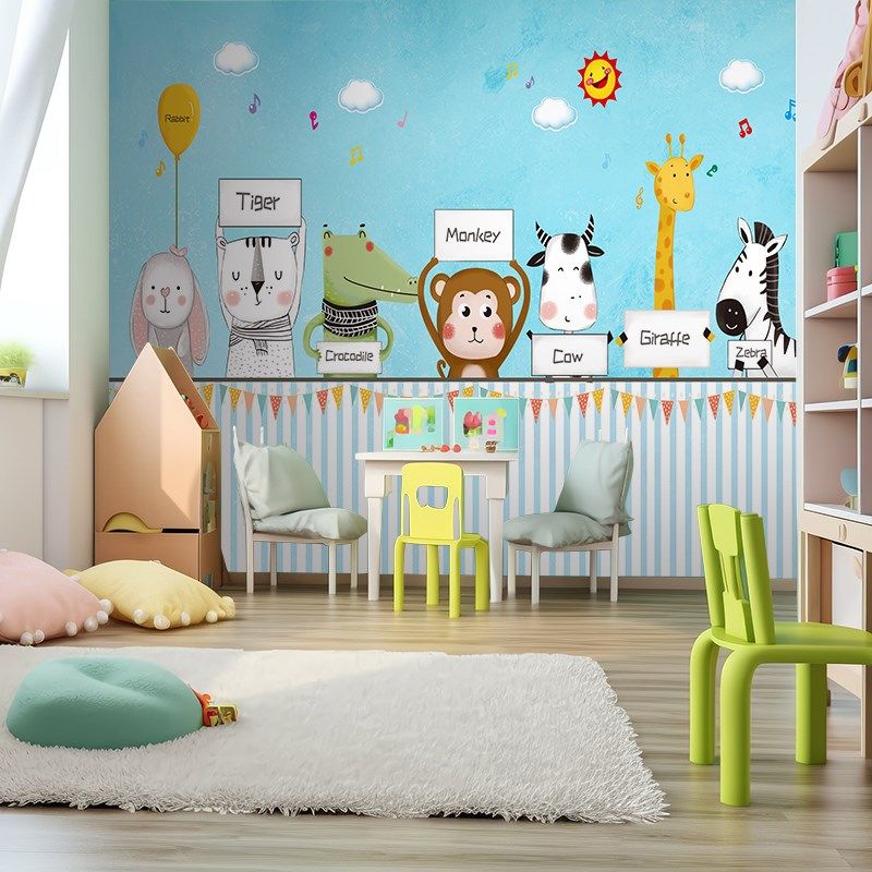 卡通背景墙儿童墙画贴纸幼儿园自粘墙纸卧室壁画贴画定制可爱壁纸