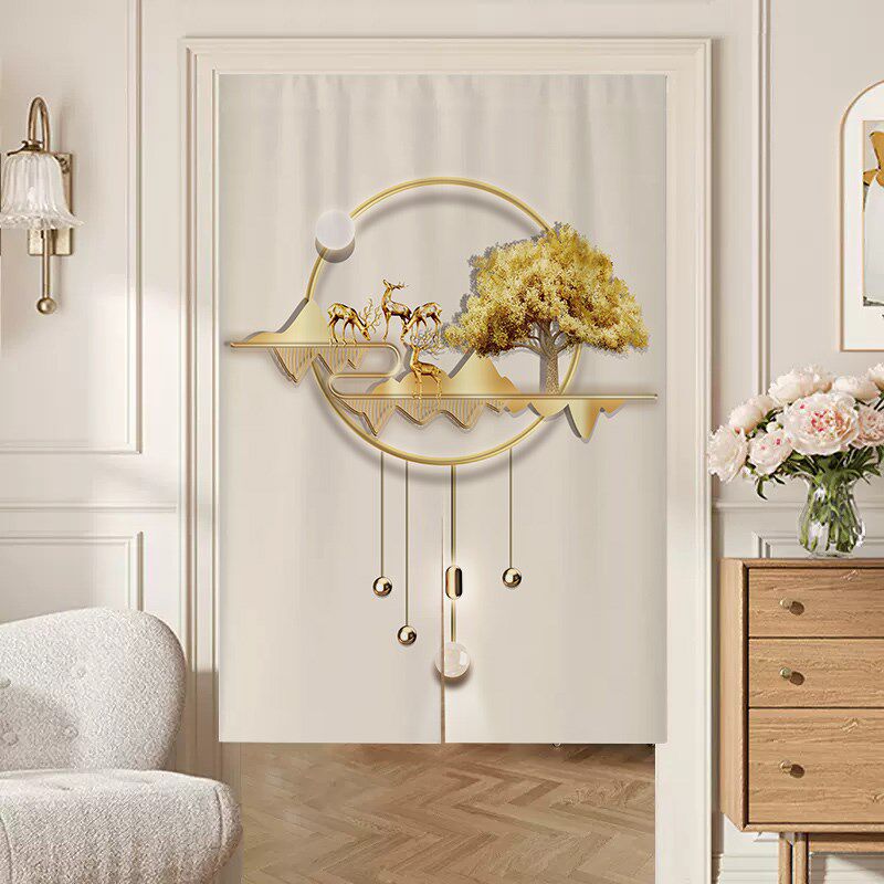 麋鹿门帘隔断帘卧室家用厕所卫生间免打孔遮挡厨房布艺半挂帘短帘