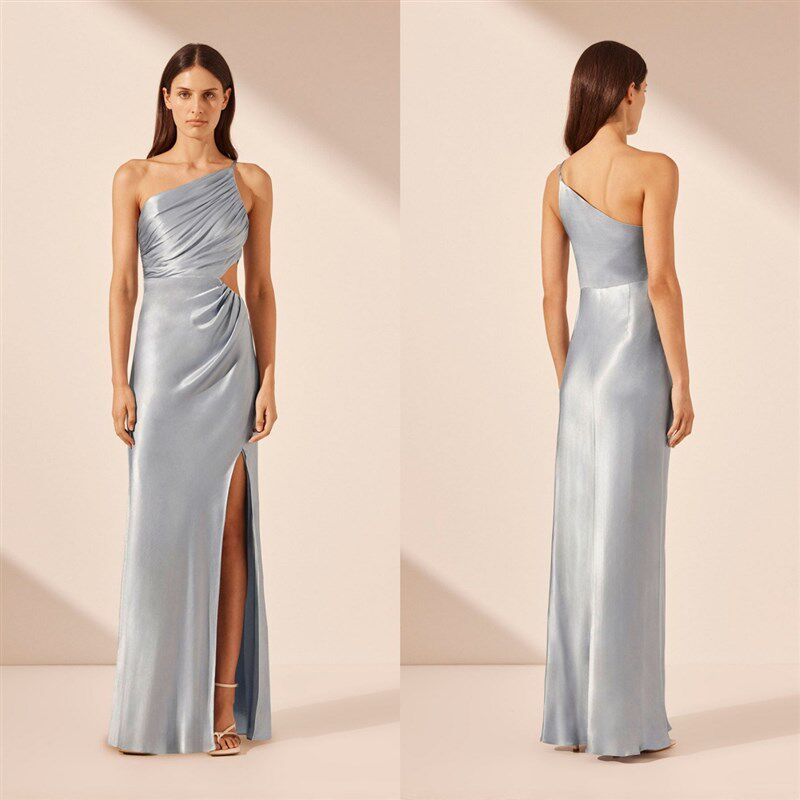 蓝色缎面婚礼伴娘服轻礼服姐妹团伴娘裙显瘦鱼尾高级感艺考主持人