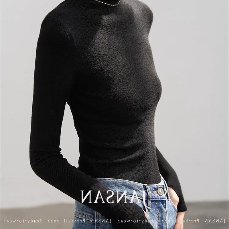 法式秋冬季新款白色高级感堆堆高领针织打底衫女内搭毛衣薄款上衣