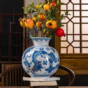 青花“鱼藻纹”系列新中式花瓶青花瓷大肚荣福陶瓷花瓶可水培花瓶