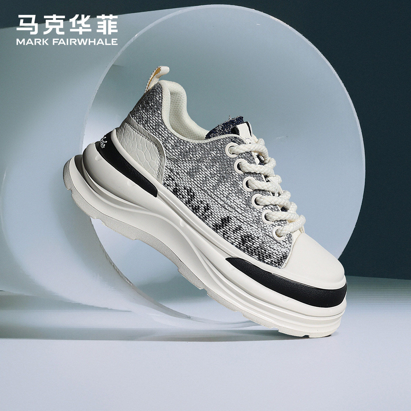 马克华菲百搭小白鞋男款四季新款厚底运动休闲鞋男鞋增高潮鞋子男