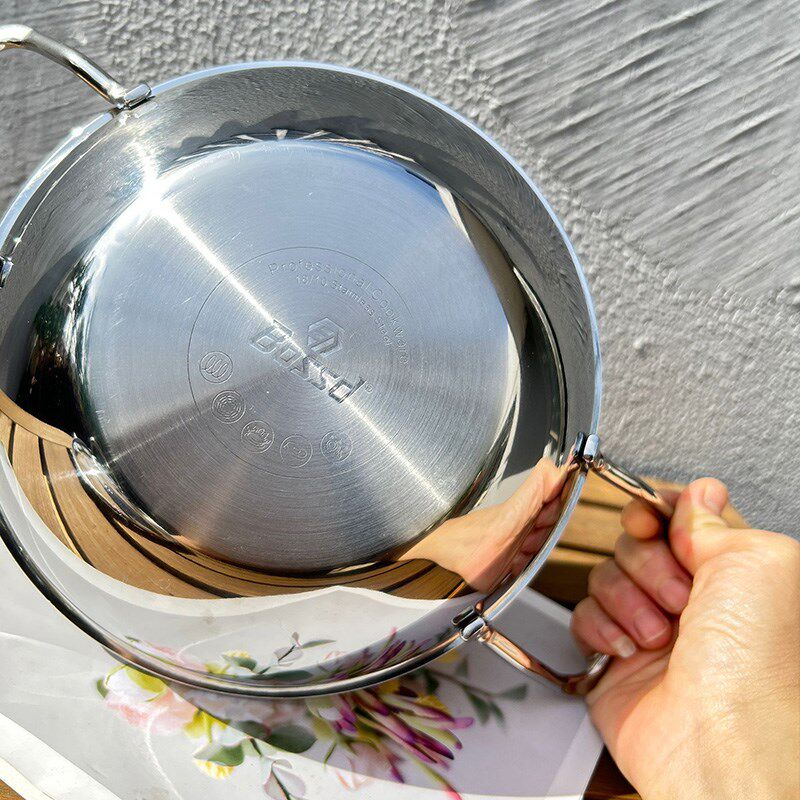 18/10不锈钢双耳带盖海鲜锅小炒锅家用加厚煎炒煮多用锅煮面锅