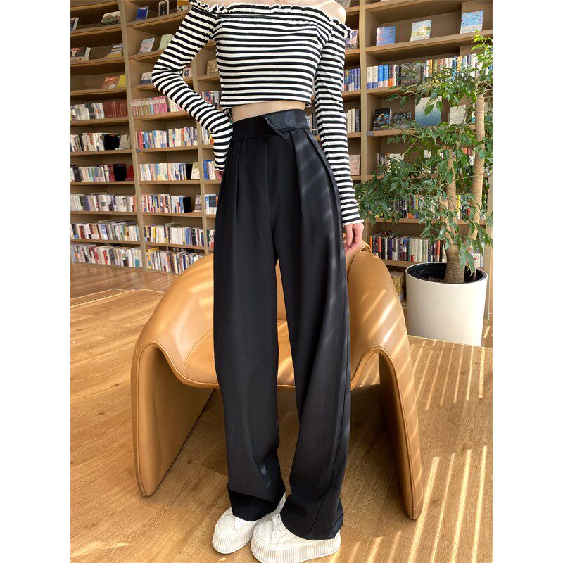 黑色阔腿裤女春秋小个子高腰垂感休闲西装裤直筒拖地工装裤子女夏