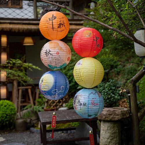 中秋节七夕节装饰品古风折叠灯笼挂串猜灯谜宫灯酒店商场场景布置