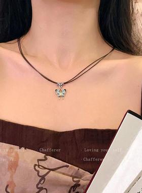 复古民族风蝴蝶串珠项链女款小众设计感网红锁骨链新中式配饰