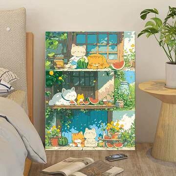 夏日时光画画填色手工心理减压画手绘涂色治愈丙烯画