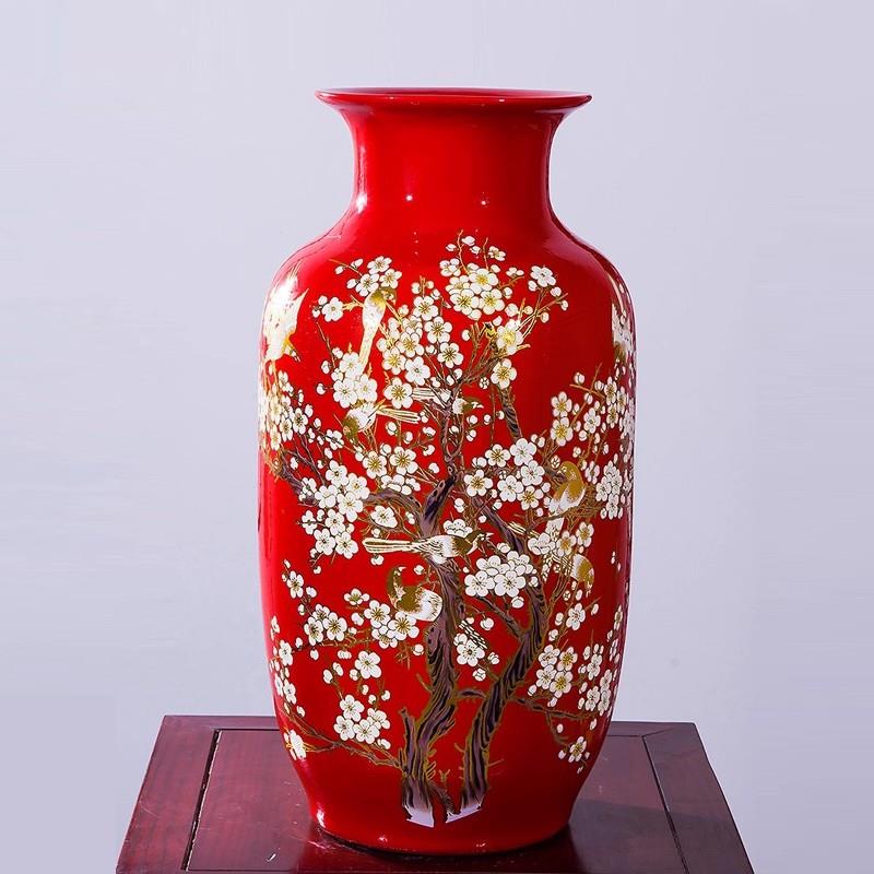 波旁藏阁中式景德镇陶瓷器中国红色大高花瓶摆件工艺装饰品落地