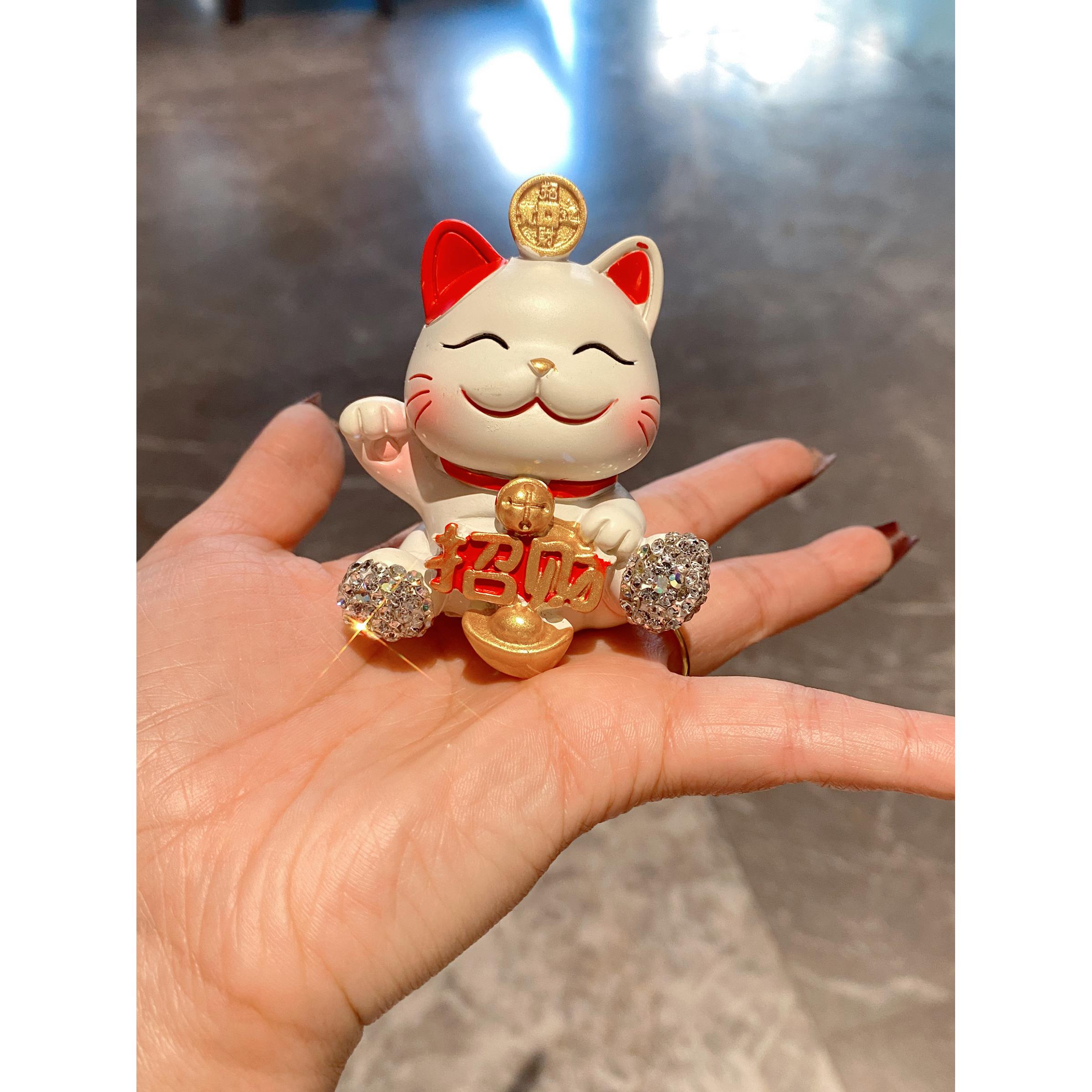 汽车内轻奢摆件网红镶钻招财猫车载中控台装饰家用饰品高颜值礼品