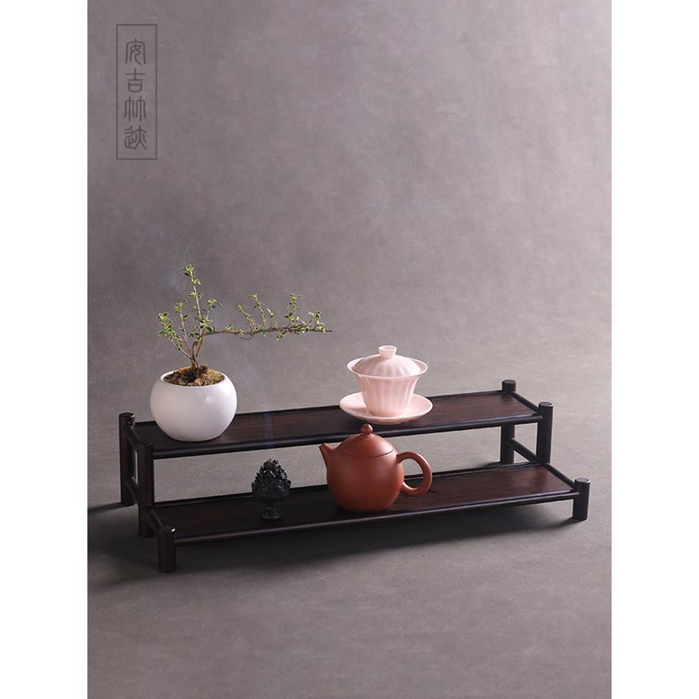 双层杯架步步高茶具展示晾杯架实心竹壶架茶台摆件茶具展示收纳架
